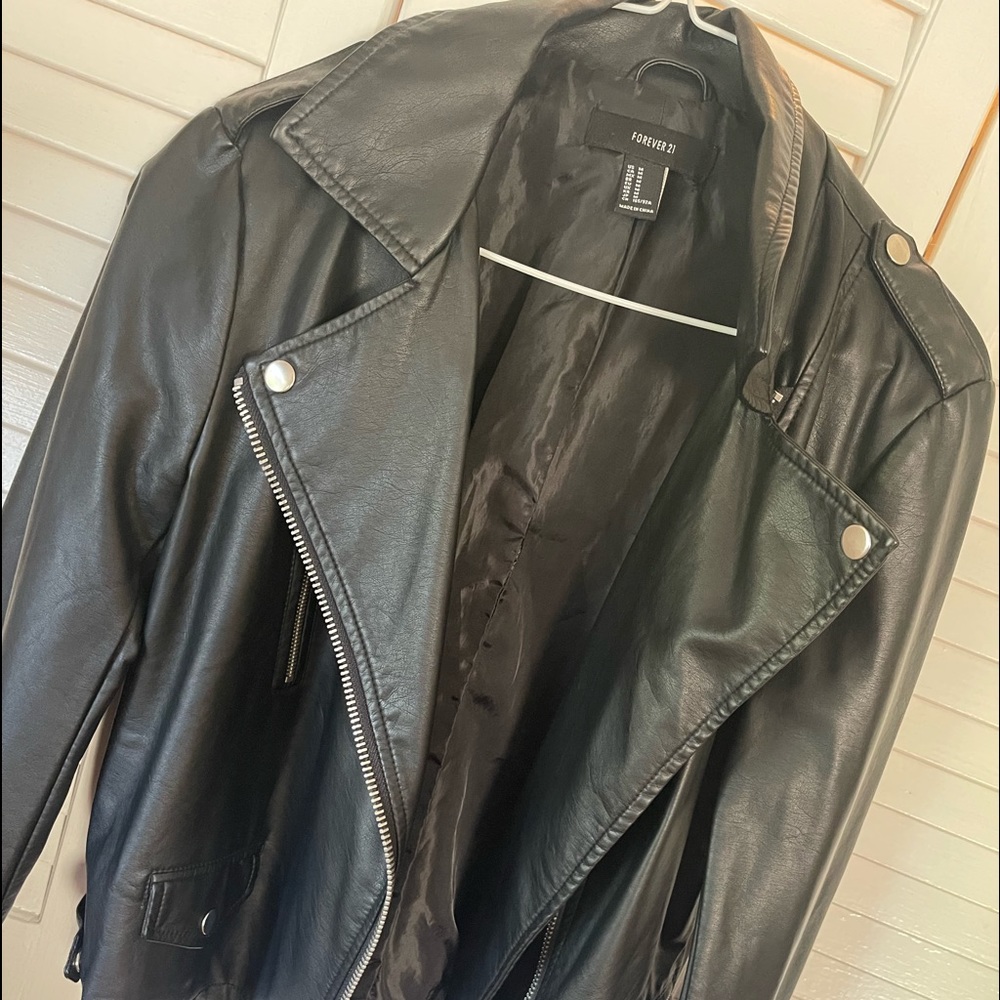 Black Faux leather jacket. Good condition.